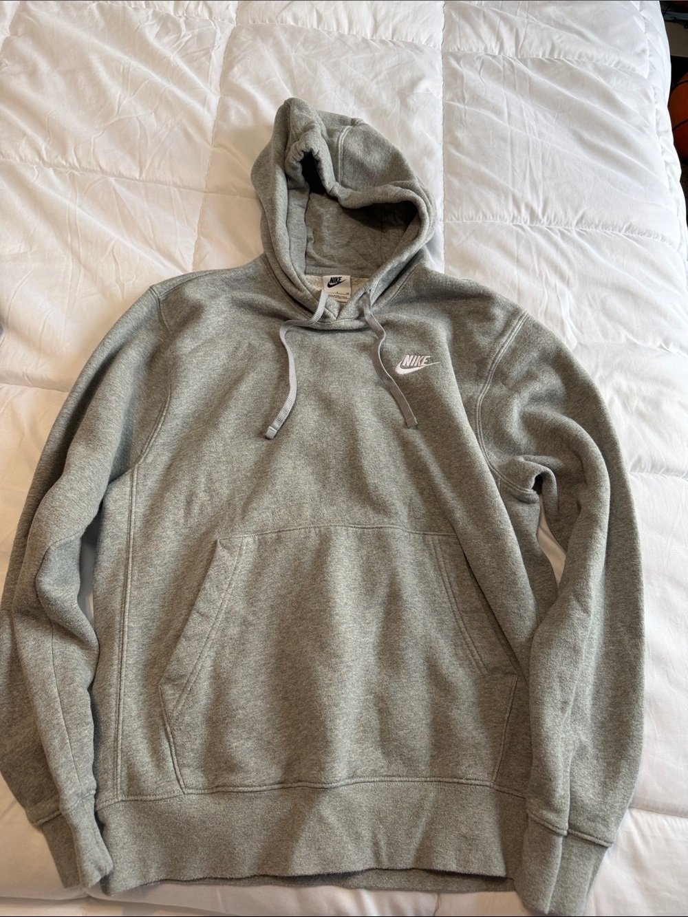 Nike Men's Heather Gray Hooded Sweatshirt with Small Logo